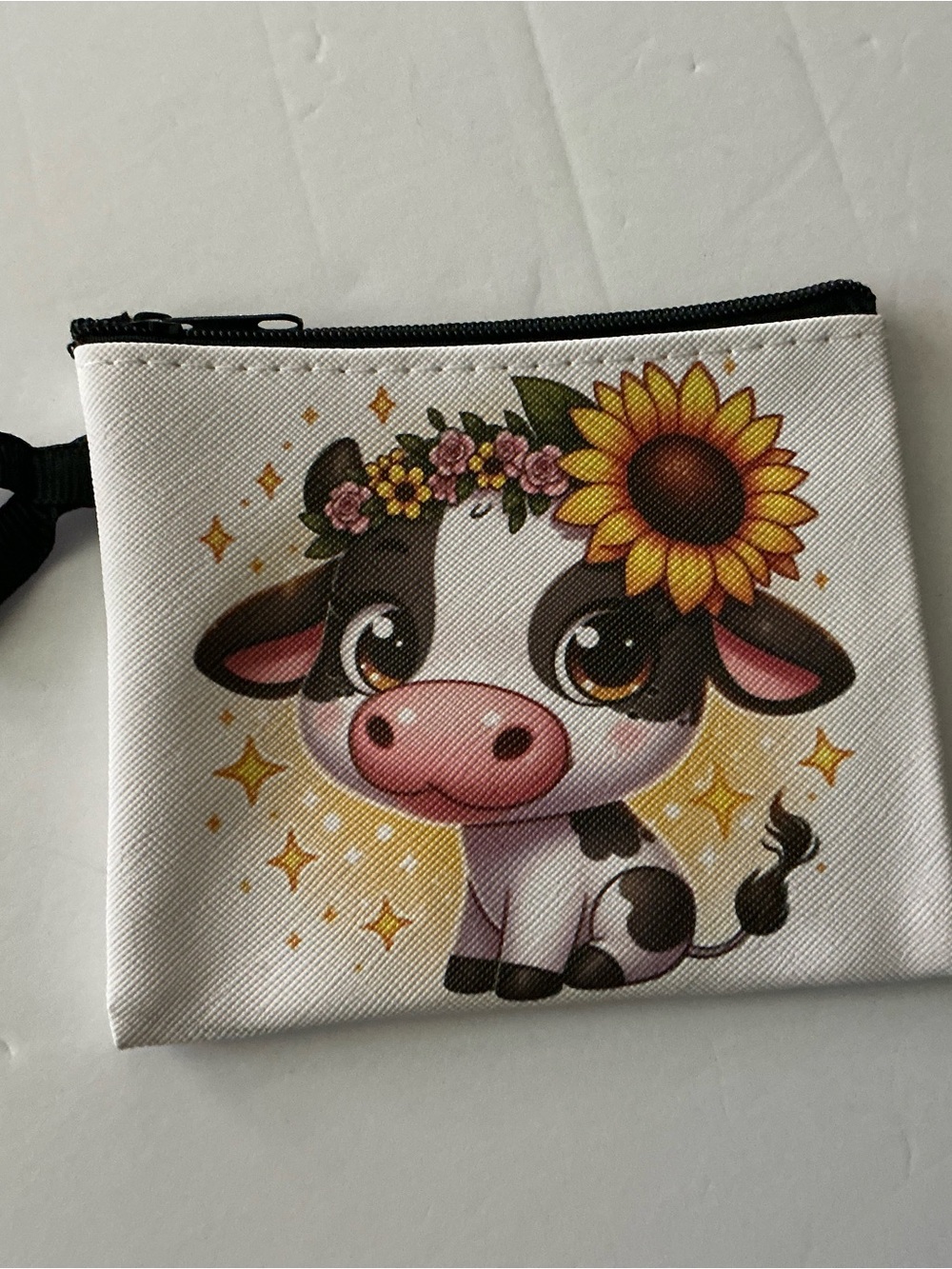 Sunflower Cow Zipper Coin Purse- White